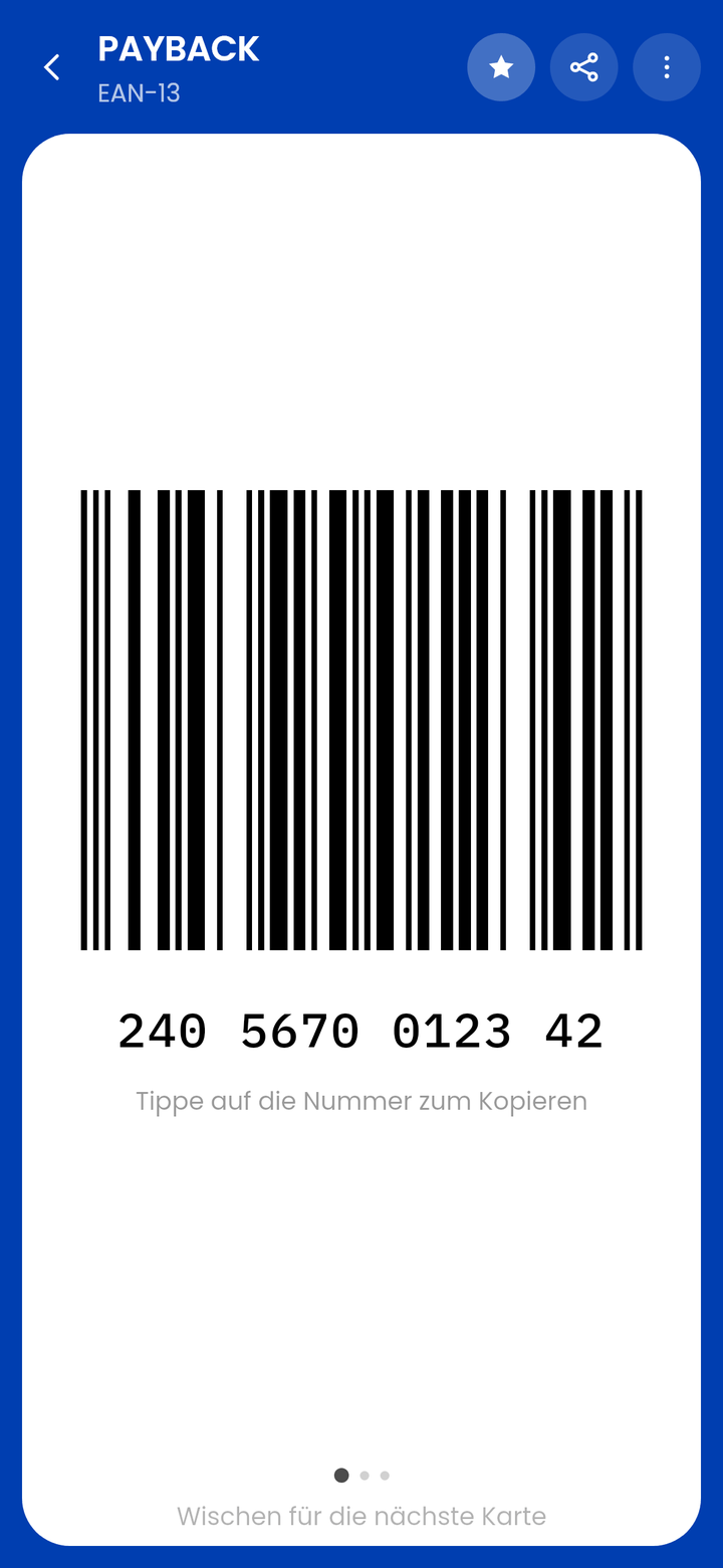 Der CardJar Kassenbildschirm mit einem EAN-13 Barcode auf einer weißen Fläche, die Nummer darunter